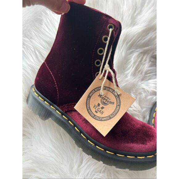 Dr. Martens Women’s Vegan 1460 Pascal Velvet Boots – 8-Eye Lace-Up Combat Boot s - Picture 3 of 8